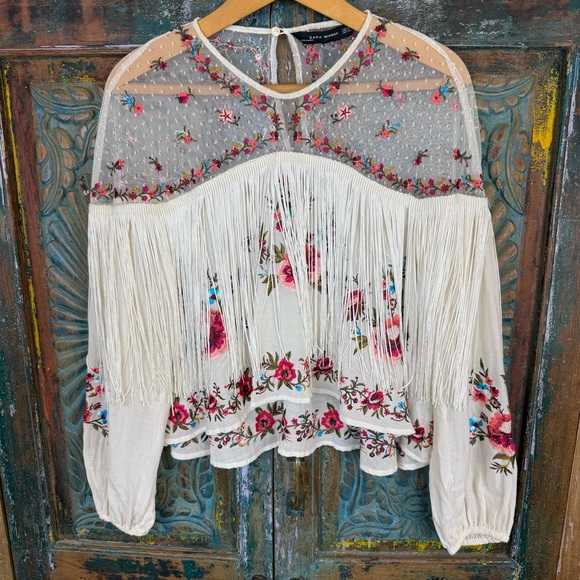 Zara Western boho embroidered fringe top - Picture 1 of 8